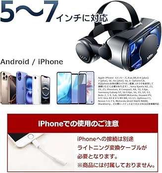 Amazon | VRゴーグル 5-7インチのスマホ対応 眼鏡不要 イヤホン付き VR